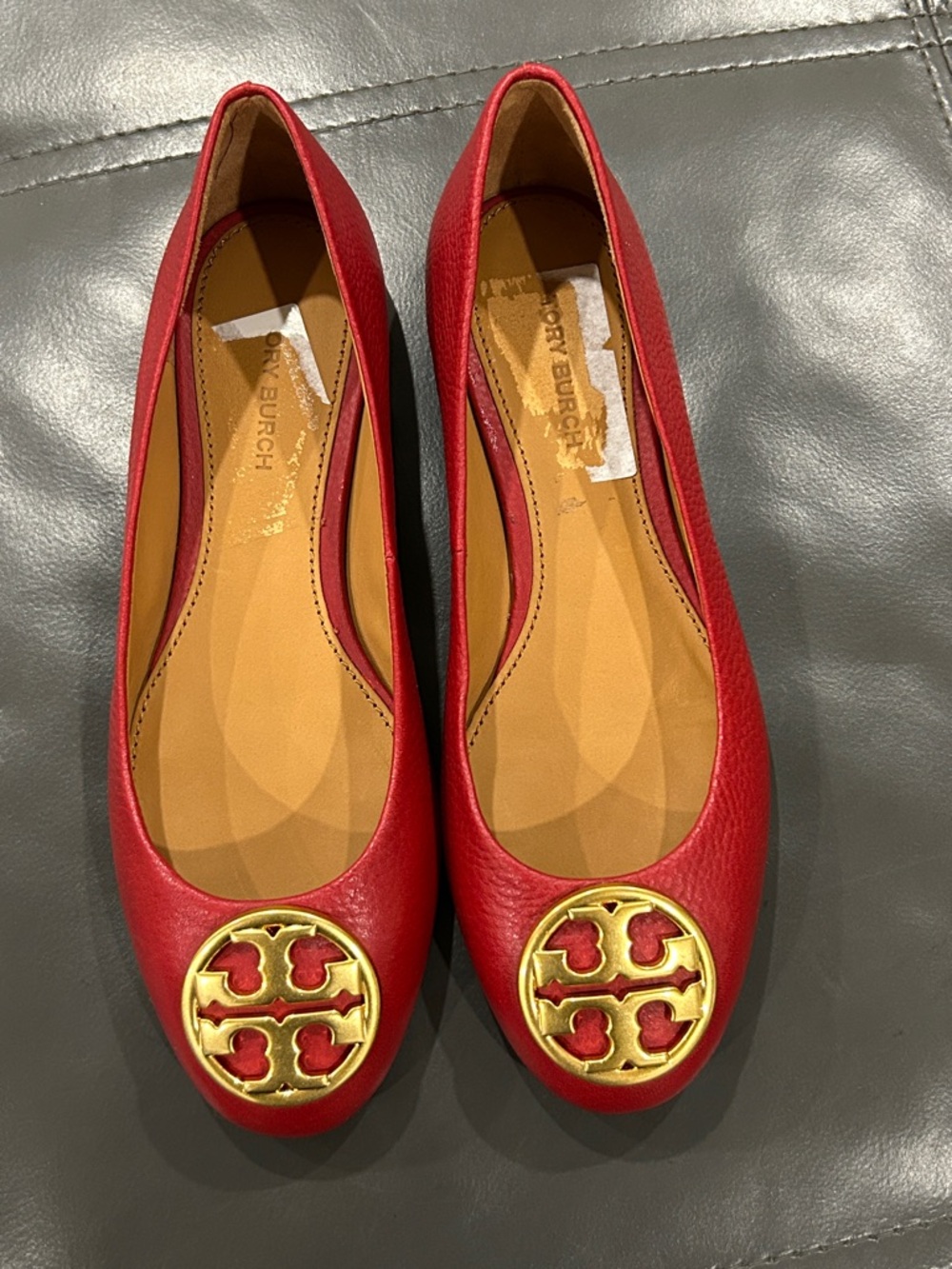 Tory Burch Red Leather Logo Ballet Flats